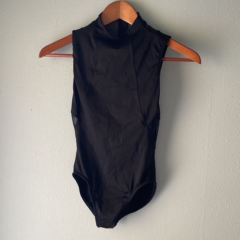 Motion ware small adult black leotard with mesh back